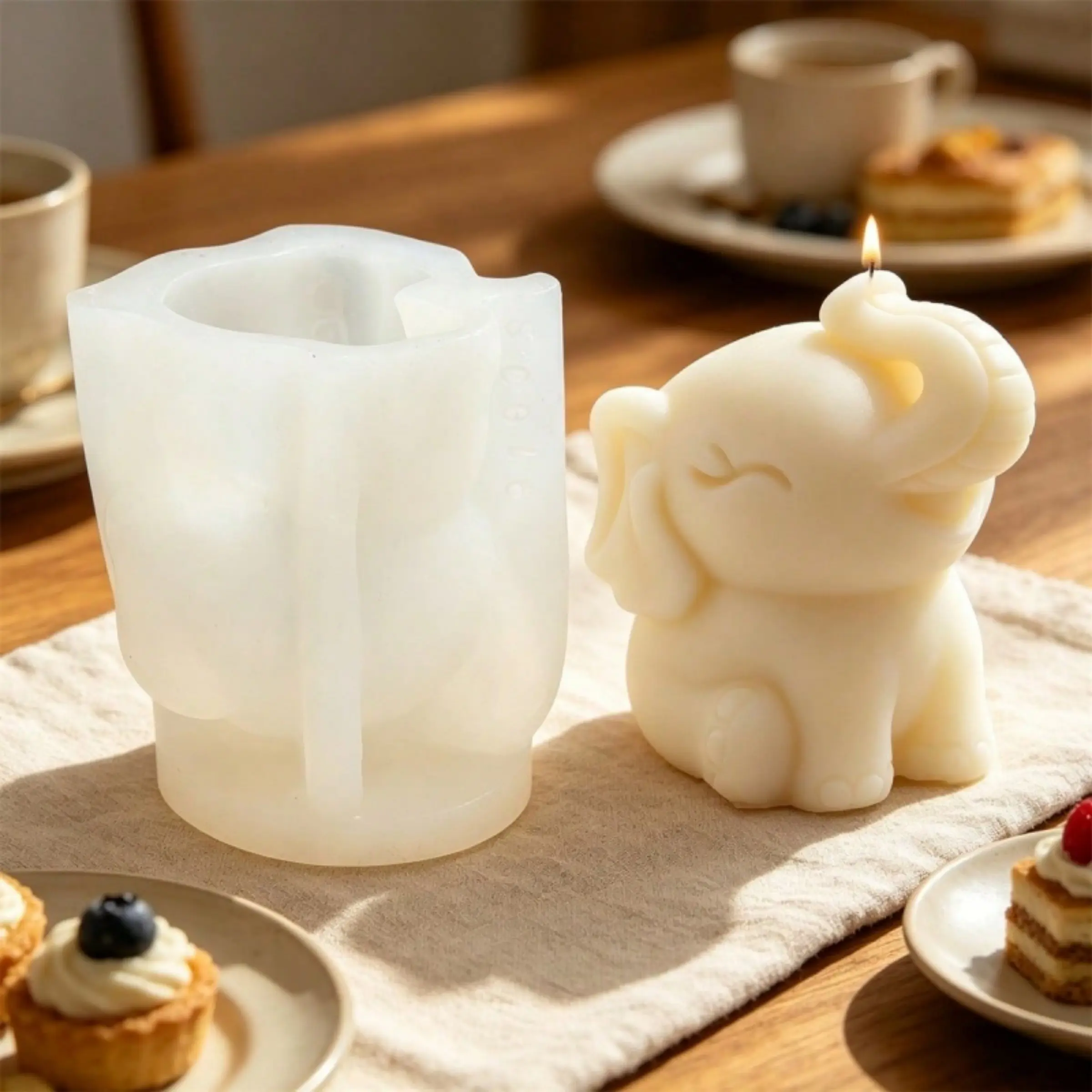 Cute 3D Chubby Elephant Silicone Candle Mold, Adorable Smiling Elephant Shaped Mould for Scented Aromatherapy Wax Candle, Soap, Resin, Plaster Casting, DIY Home Decor, Gift for Animal Lovers, Non-Stick Easy Release