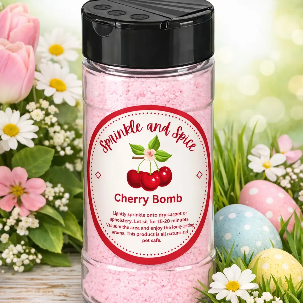 Sprinkle and Spice Vanilla Cherry Bomb Scented Carpet & Upholstery Refresher - Vanilla Sugar, Almond Notes, Scented Interior Cleaner, Plastic Bottle Home Cleaning Product Supplies