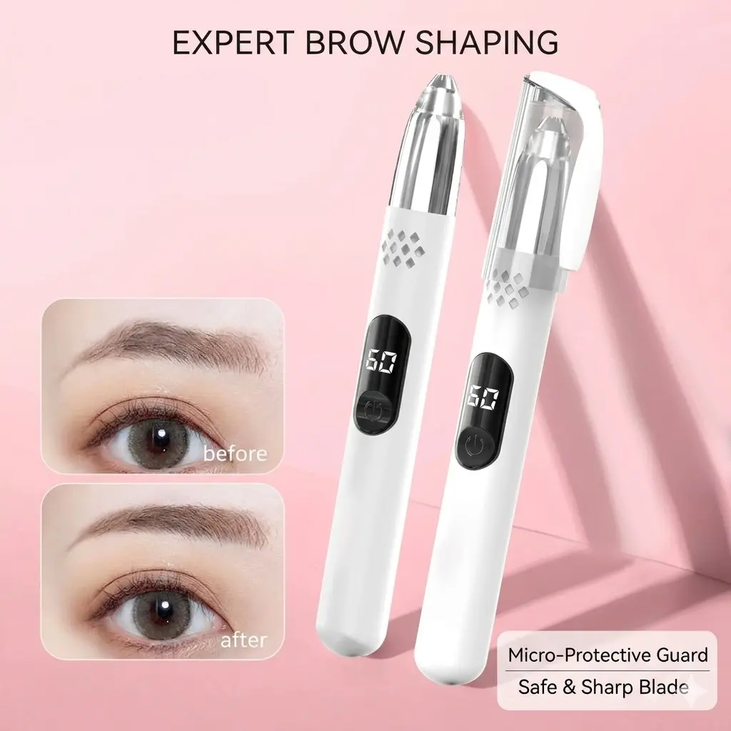 Electric Eyebrow Trimmer with Digital Display, Smooth cutting surface reduces skin friction
