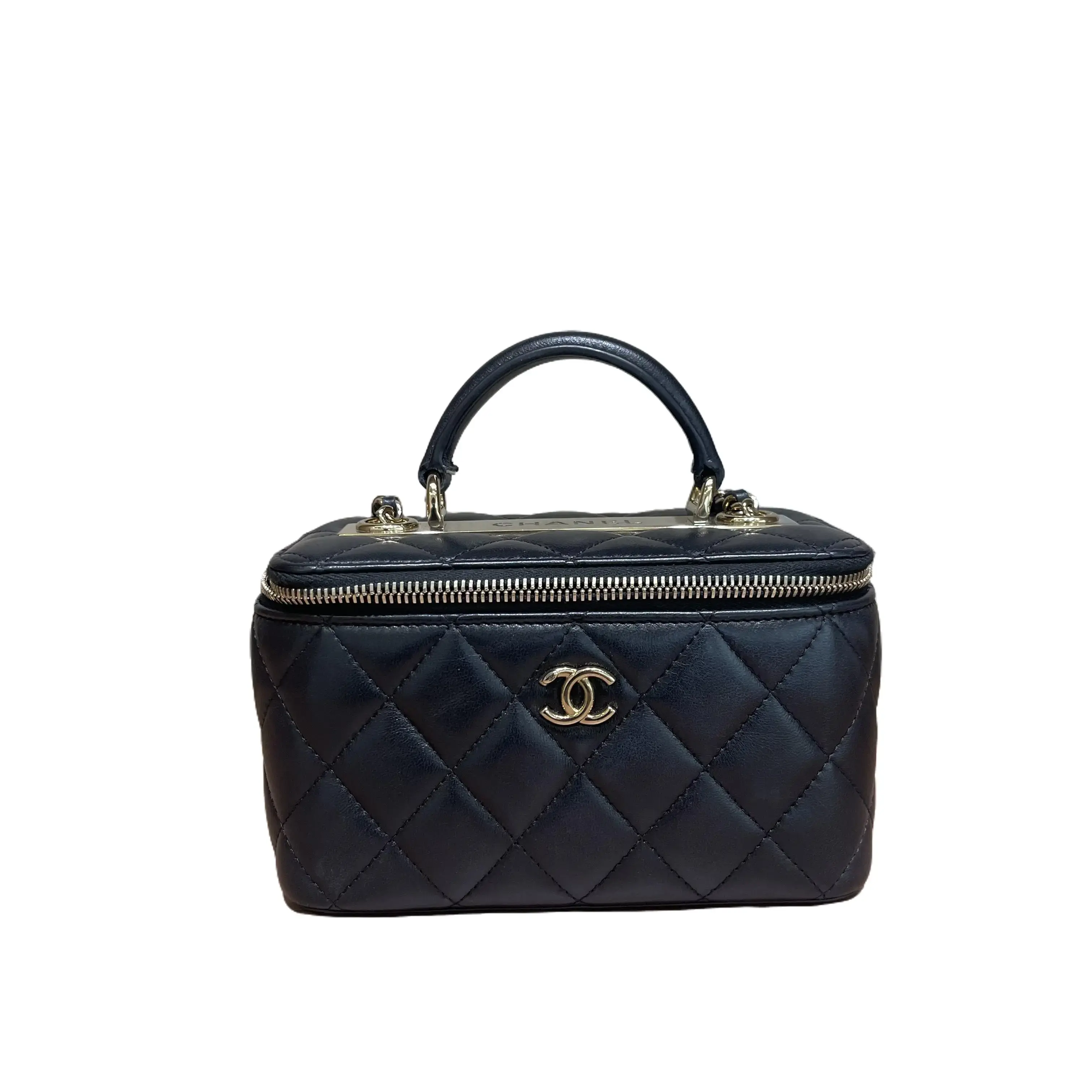Pre-owned CHANEL vanity case JM2Y`MC050165 black & gold top handle