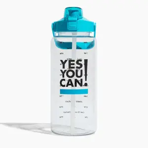 Motivational Water Bottle - Portable, Reusable, Gallon Plastic Container with Blue Lid, Ideal for Everyday Use