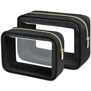 TSA Approved Clear Toiletry Bag, Durable Quart Size Carry-On Travel Cosmetic Bag for Women, Compact Airport Airline Makeup & Travel Accessories Pouch