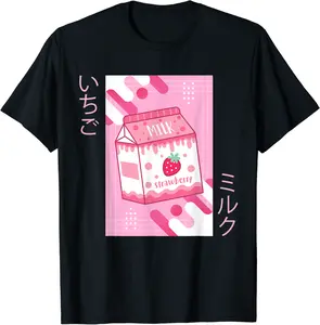 Strawberry Milk Shirt Japanese Otaku Anime Kawaii Pink Milk T-Shirt - Nestorporas Shop 56B09BG9CVCQ
