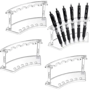 4 Packs Clear Plastic Pen Holder Display Stand, 6-Slot Organizer for Home Office & Store Use multifunctional pencil