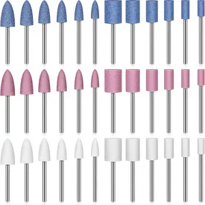 36 Pieces 1/8 Inch Shank Abrasive Mounted Stone Grinding Wheel Bits Set with Plastic Box for Rotary Tool, 3 Colors 2 Shapes 6 Sizes