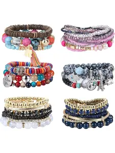 6 Sets Bohemian Bracelets for Girls Stackable Multilayer Chain Bracelets Summer Beach Accessaries Jewellery Friendship Bracelets Stretch Boho Style Beaded Bracelets