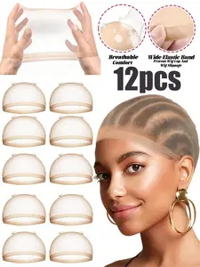 10/12PCS Nude Wig Caps – Minimal Style, Breathable Stretch Stocking Caps with Wide Elastic Band, Anti-Slip Secure Hold for Lace Wigs & Hair Extensions, Daily Wear, For Women & Men
