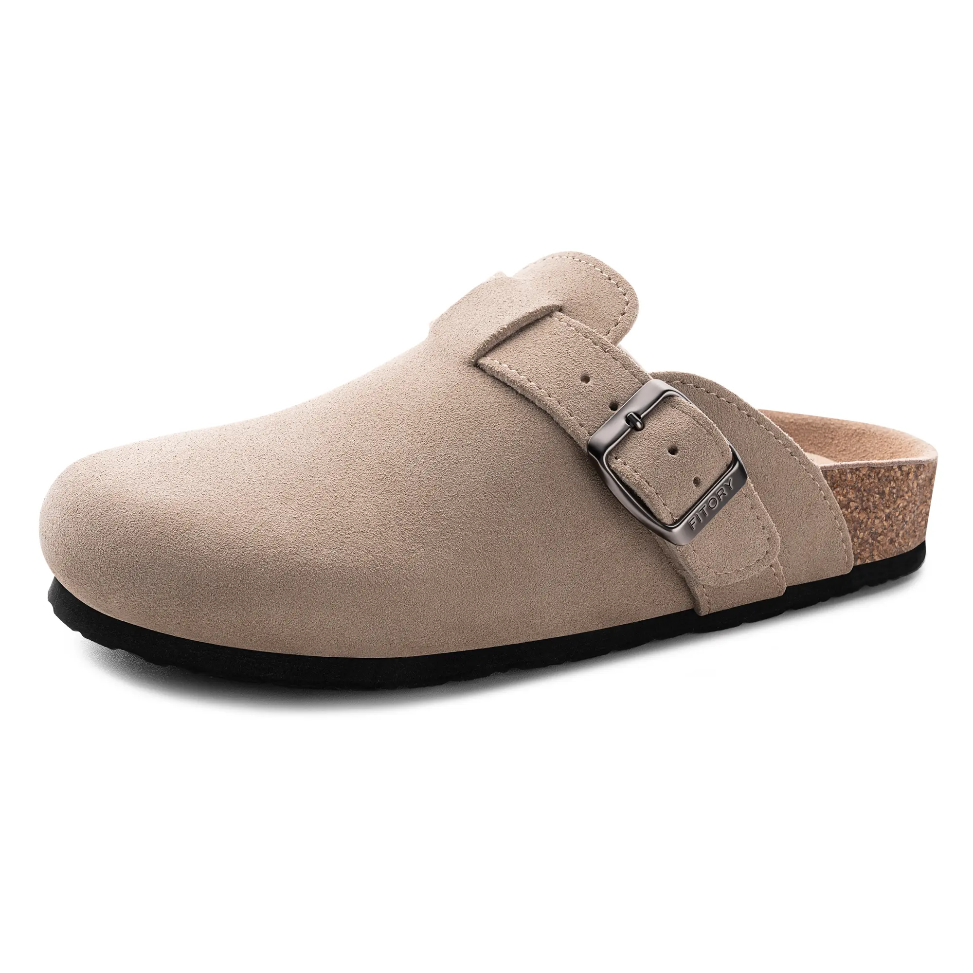 FITORY Breathe I Women’s Suede Clogs, Womens Round Headed Cork Clogs, Suede Leather, Adjustable Straps Size 6-11