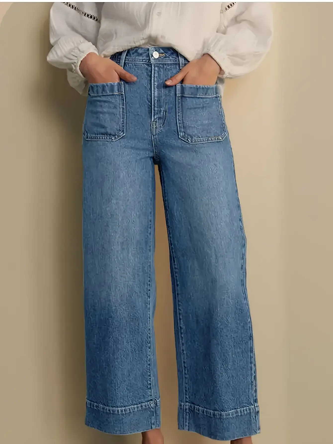 Women's wide-leg jeans: one pair, three shades of blue, perfect for commuting and shopping! These slimming, figure-flattering wide-leg jeans – which color is your favorite?