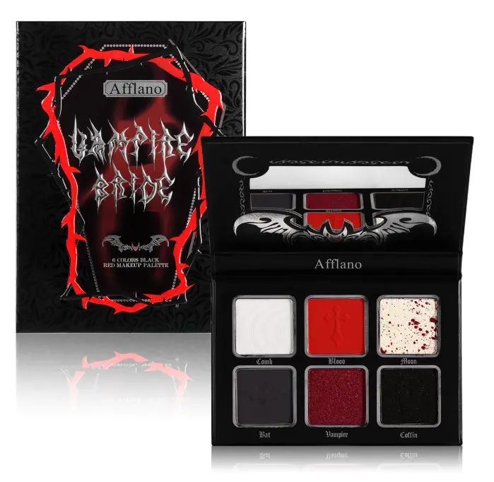Red Black Eyeshadow Goth Makeup Palette, Vampire Blood Red Halloween Makeup Palette, Burgundy Dark Smokey Eye Shadow Palette Pigmented, Smoky Eyes Black Red Eyeshadow Costume Clown SFX Makeup