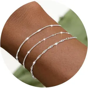 FREEKISS 3 PCS Bracelets For Women Dainty Stackable Bracelets For Women Trendy Sparkling Waterproof Bracelet Set Adjustable Bracelet Pack Gifts For Women Girls For Christmas