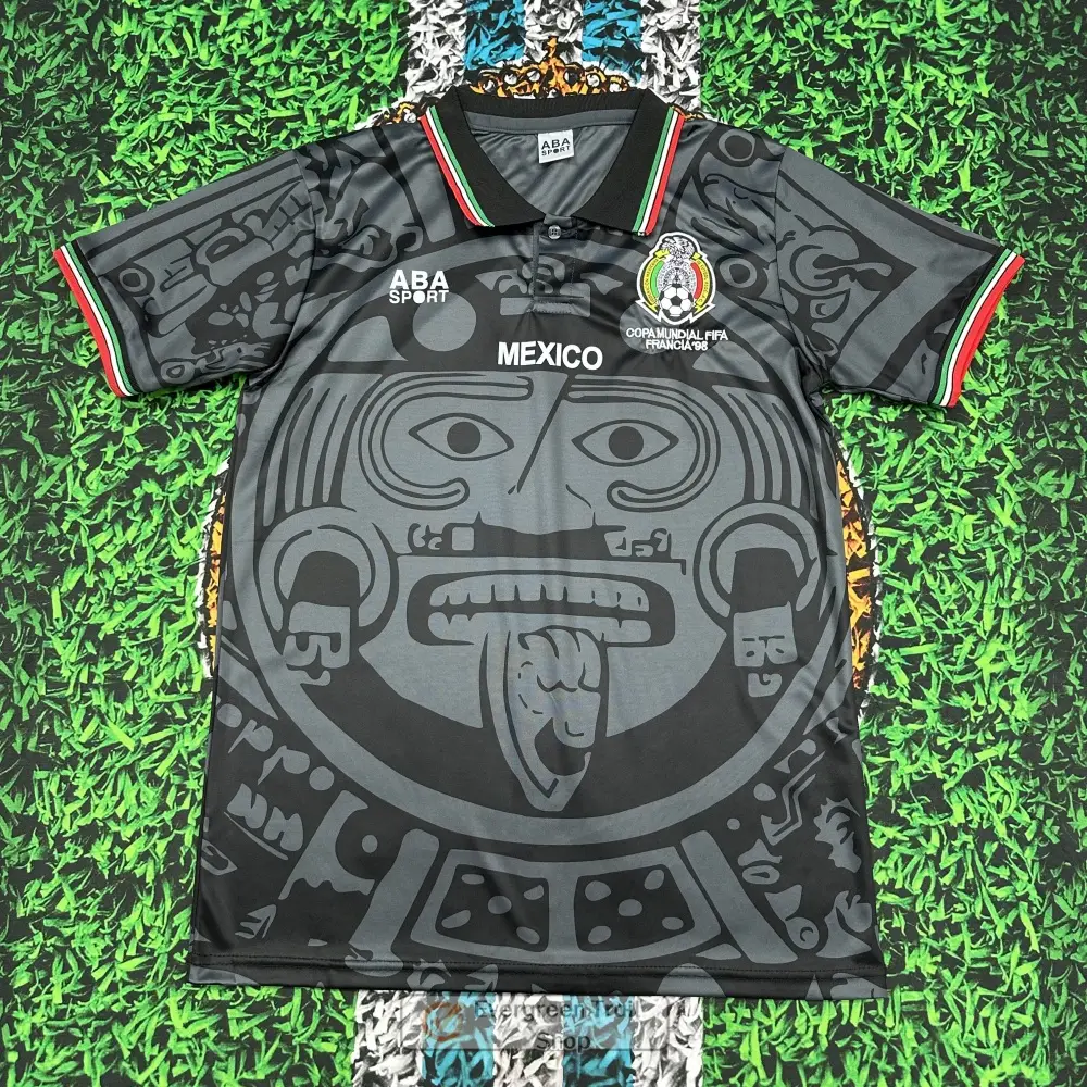 1998 Mexico Soccer National Team Home BLACK Nostalgia Soccer Jersey #2 Suarez #3 Sanchez Classic Breathable Quick Dry Soccer Jersey