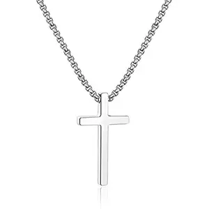 Cross Necklace for Men Teen Boys, Silver Black Gold Stainless Steel Plain Cross Pendant Necklace Box Chain 16-30 Inch