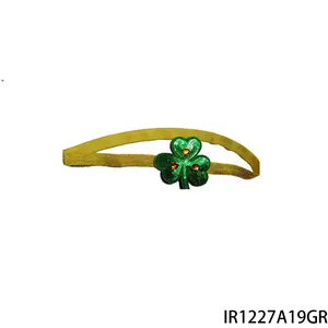 PESENAR St. Patrick's Day Glitter Gold Headband with Green Shamrock - Irish Festival Accessory