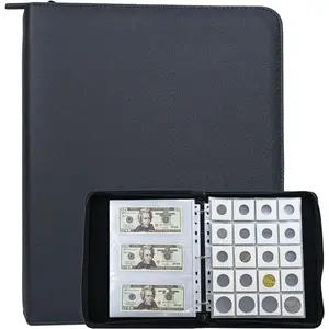 Coin & Cash Collection Book, Binder Holder Album with 200 Pockets Coin Sleeves (Contain Coin Flips) and 90 Pockets Paper Money Sleeves, Fireproof Currency Organizer for Money Protection and Storage