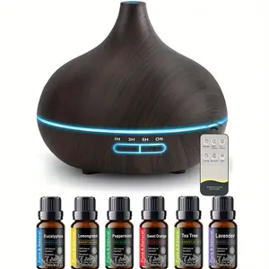 550mL Ultrasonic Diffuser & Humidifier | Remote Control, 7-Color LED Light, with 6 Essential Oils