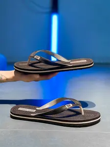 Men's Flip-Flops, Soft Comfortable Sandals, Indoor Bathroom Beach Shoes, Casual Textile Rubber Sole, Plain Style, Less Than Ankle Height