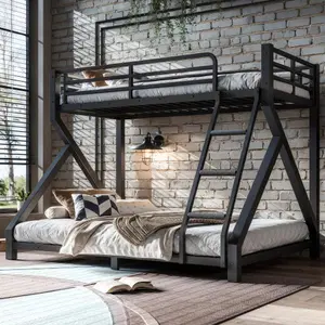 [Bellemave]Bunk Bed with ladders, Metal Bunk Bed with Full Upgraded Support Slats, Low Profile Bunk Bed, Black