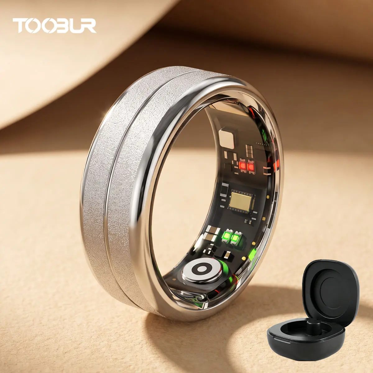 TOOBUR R04S Smart Ring Sleep Monitor Health Tracker Portable Charging Case 5ATM waterproof Wearable Sport DeviceGifts for him/her
