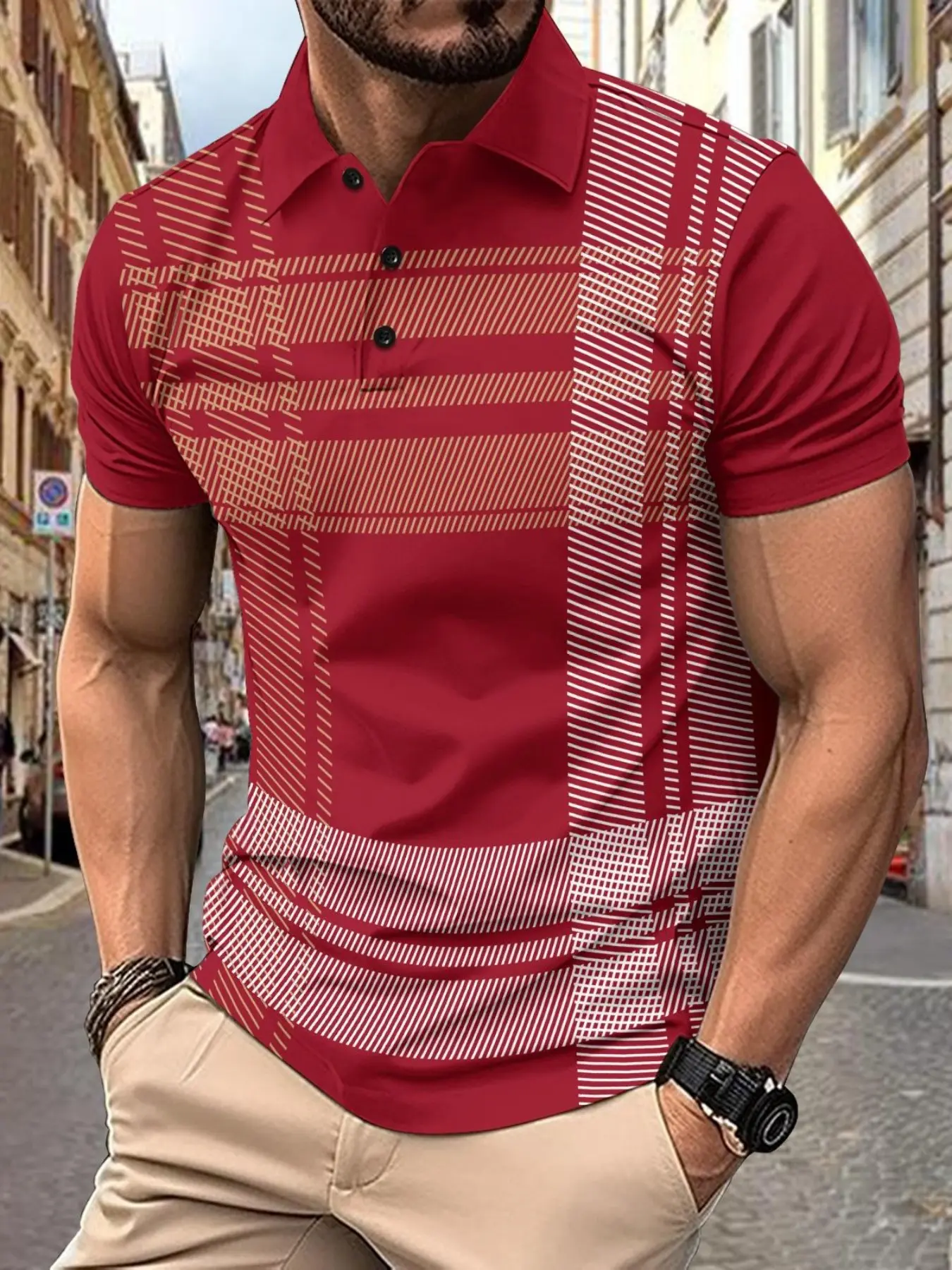 Men's Retro Plaid Print Checked Polo Shirt, Short, Soft, Fashion Casual Wear, Comfortable Fabric, Trendy Design, Perfect for Daily Use, Menswear