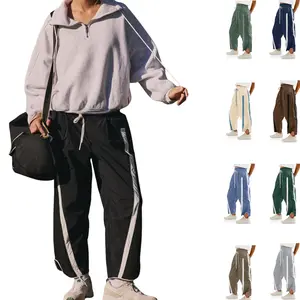 Yeokou Women's  Baggy Wide Leg Pants Track Pants Casual Drawstring Elastic Waisted Contrast Color Workout Y2K
