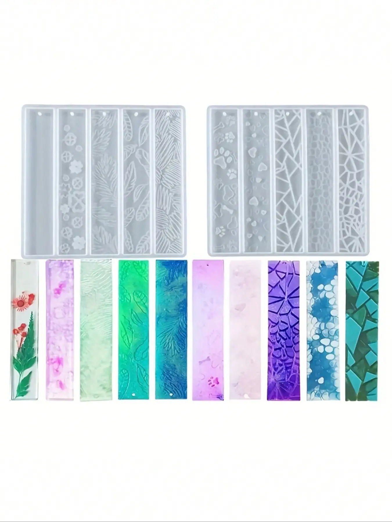 Leaves Flower Bookmark Silicone Mold, Wave Rectangle Bookmark Epoxy Resin Casting Molds, DIY Epoxy Resin Crafts Making Tools