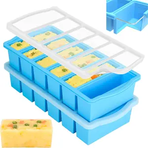 Silicone Freezer Molds with Lids, 1/2 Cup Soup Freezer Container Reinforced Steel Ring Top for freezing Soup Sauce Broth Leftovers, Silicone Freezer tray 2-Pack, Oven & Dishwasher Safe