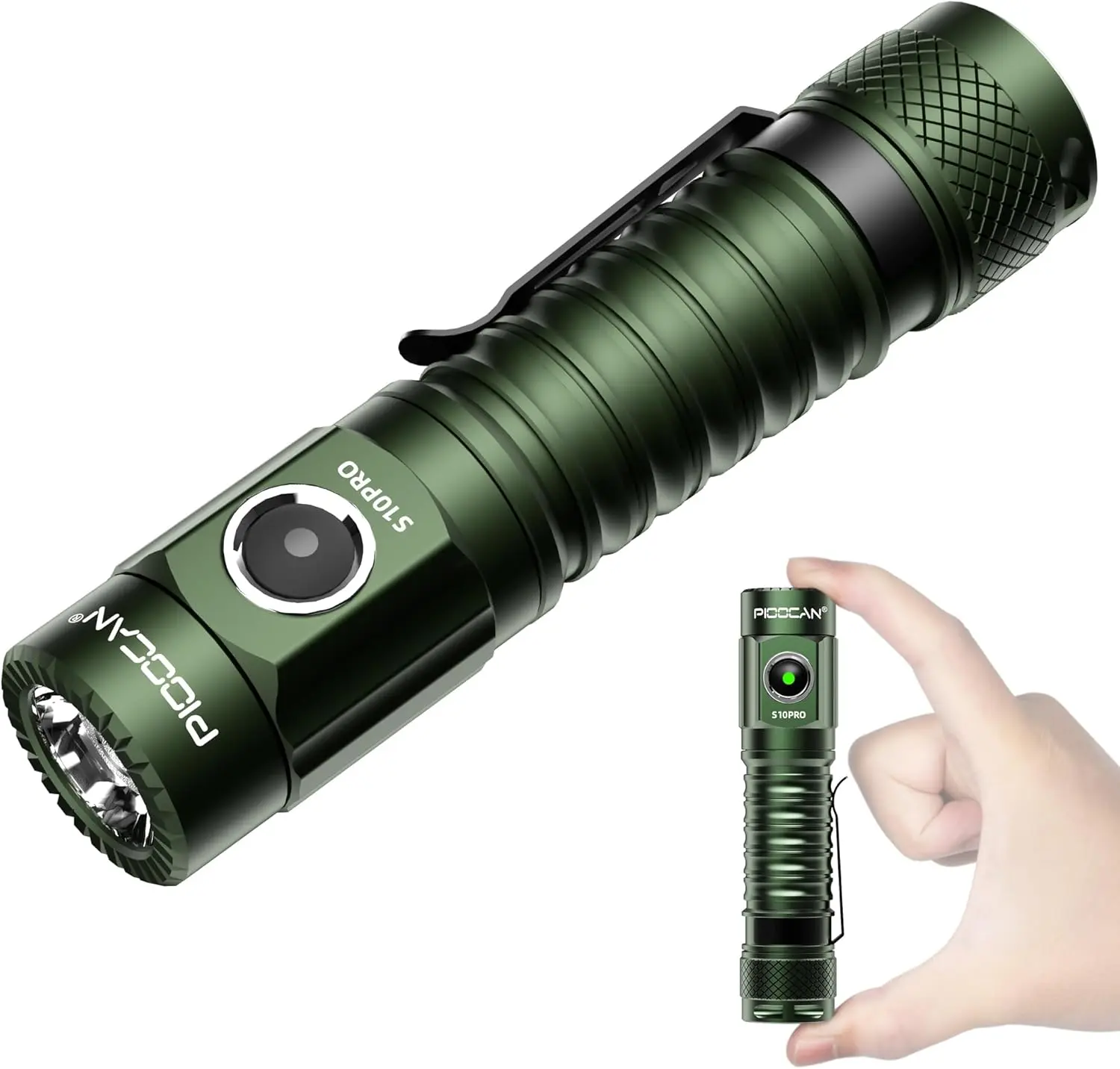 S10Pro EDC Flashlight Rechargeable,Pocket Flashlight 2500 High Lumen Super Bright,Mini Tactical Flashlight Magnetic,IP68 Waterproof 5 Modes Flash Light for Camping Hiking Emergency (Green)