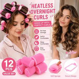 12PCS Heatless Foam Hair Curlers Set, Soft Sponge Hair Rollers for Overnight Curls & Volume, No Damage Sleep-In Curling Rollers for Natural Waves, Bouncy Curls & DIY Hair Styling for Women and Girls