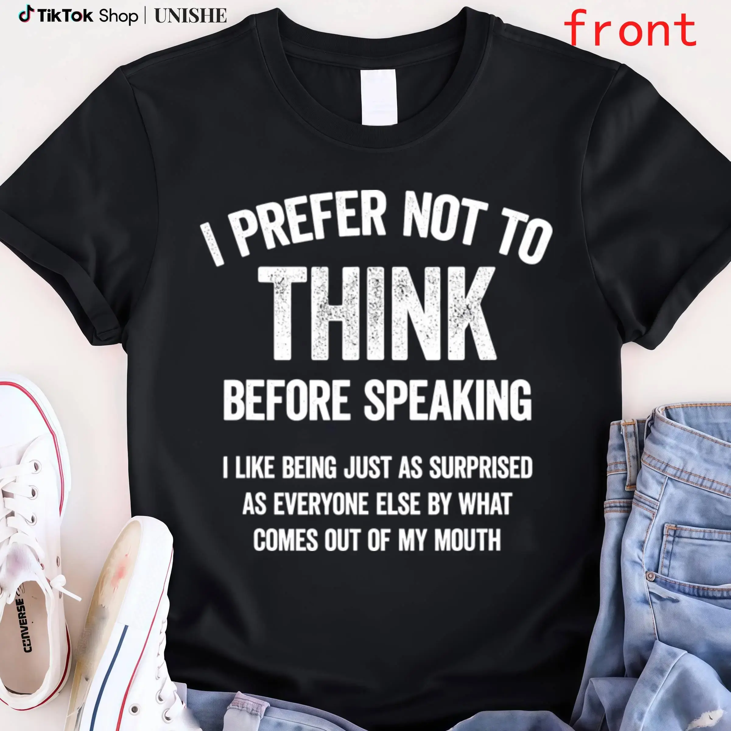 Men's 100% Cotton Casual Short-Sleeve Round Neck Printed T-Shirt - Funny 'I Prefer Not To Think Before Speaking' Slogan, 3XL-4XL Menswear Tops