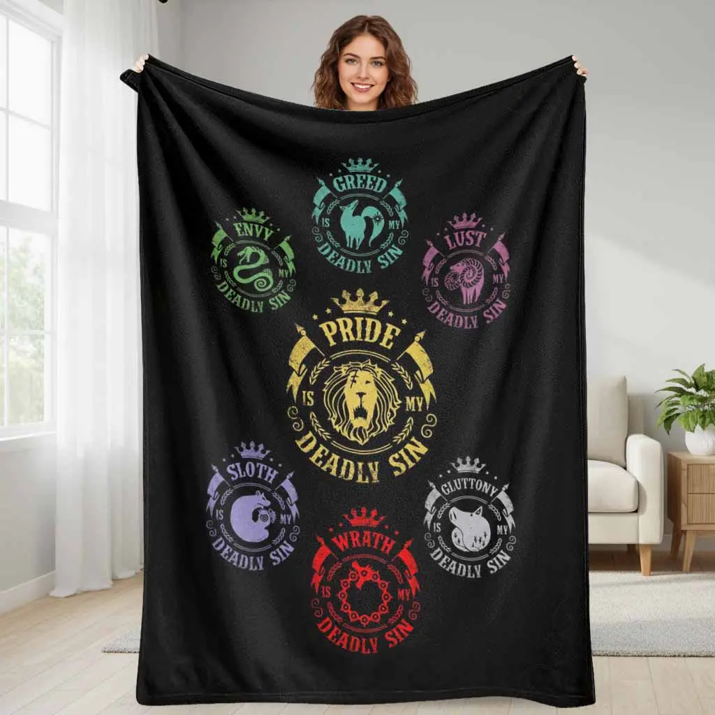 Anime Inspired 7 Deadly Sins Flannel Blanket - Anti-Pilling Flannel Fabric, Emblem Printed Soft Plush Lightweight Warm Bedspread Throw Rug, Ideal for Home/Couch Use & Holiday Birthday Gifting, Indoor/Outdoor