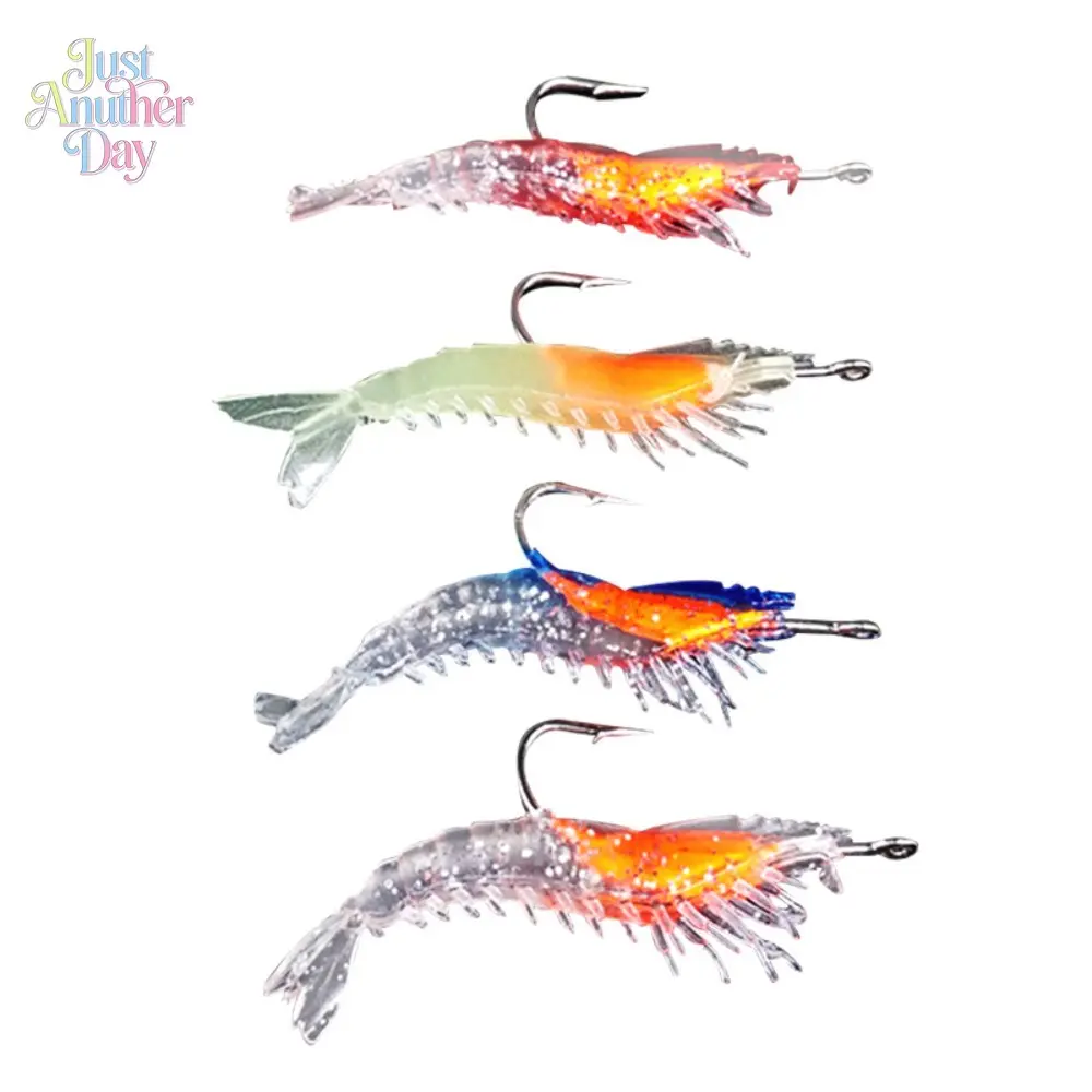 4-Pack 6cm/3g Pre-Rigged Lead Shrimp Soft Lures, Luminous Bionic Shrimp Bait with Hook, Realistic Artificial Shrimp Lures for Saltwater Fishing