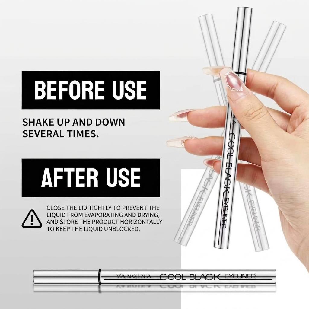 YAN QI NA Cool Black Liquid Eyeliner Pen Waterproof Ultra-Fine Tip Anti-Smudging Wing Lines Precise Application Friendly for Beginners YAN QI NA Cool Black Liquid Eyeliner Pen Waterproof Ultra-Fine Tip Anti-Smudging Wing Lines Precise Application Friendly for Beginners