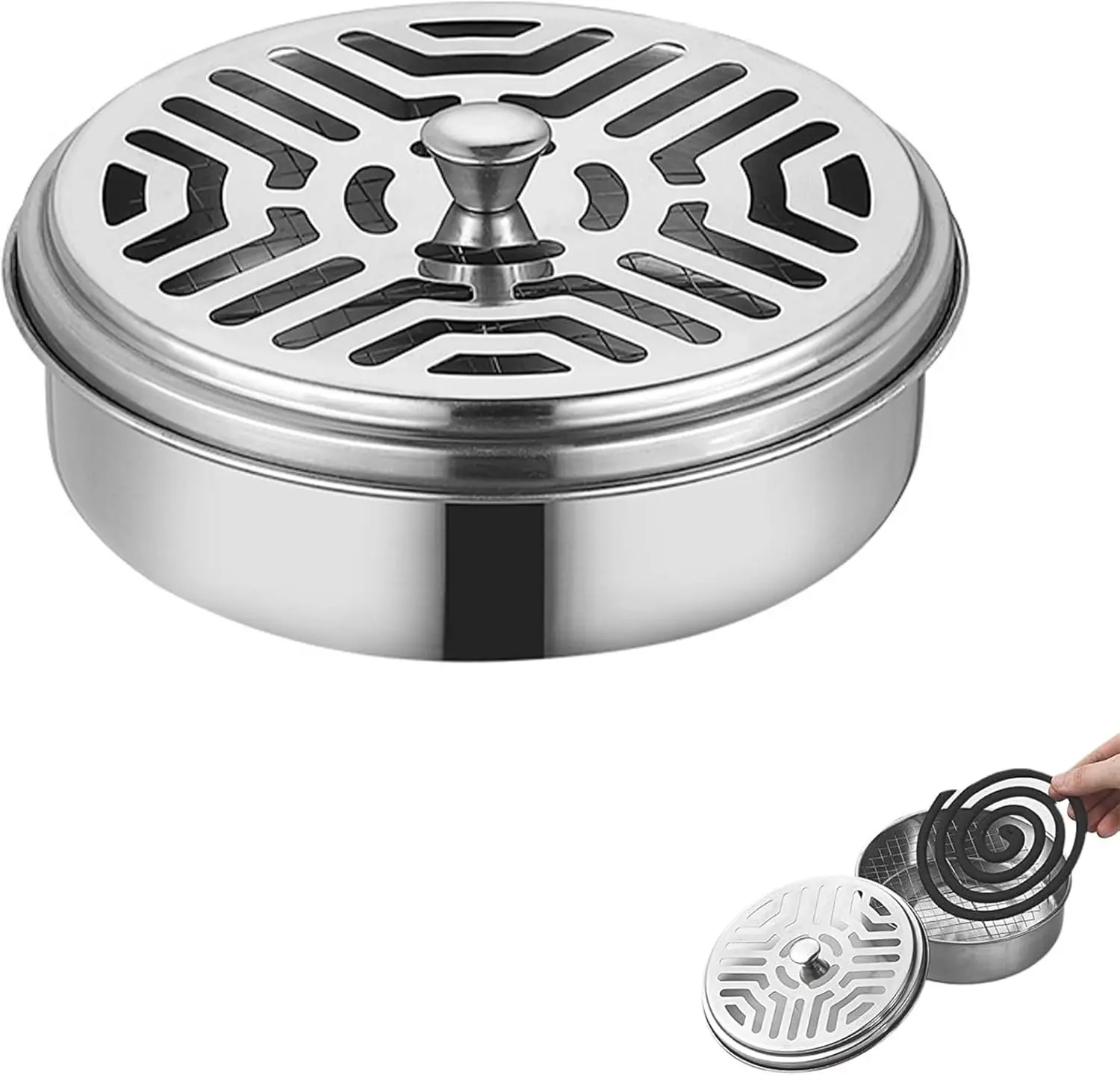 Portable Stainless Steel Mosquito Coil Holder with Handle, Silver, Fireproof Incense Burner Box, for Home Office Camping