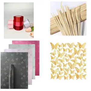 Florist's Essential Kit - 333 PCS Set for Flowers Bouquets, Gift Packaging, Gift Decoration, Includes 80 Wrapping Papers, 48 3D Butterflies, 200 Wooden Sticks, and 5 Ribbon Rolls Mixed Colors