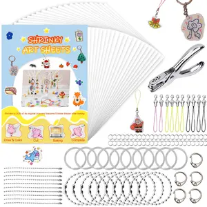 187PCS/203PCS Heat Shrink Plastic Sheet Kit, Shrink Paper Keychain Set with 179PCS Keychain Accessories and Open Jump Rings. Perfect for Christmas, Thanksgiving gifts, fingerprint keychains, and great handmade presents