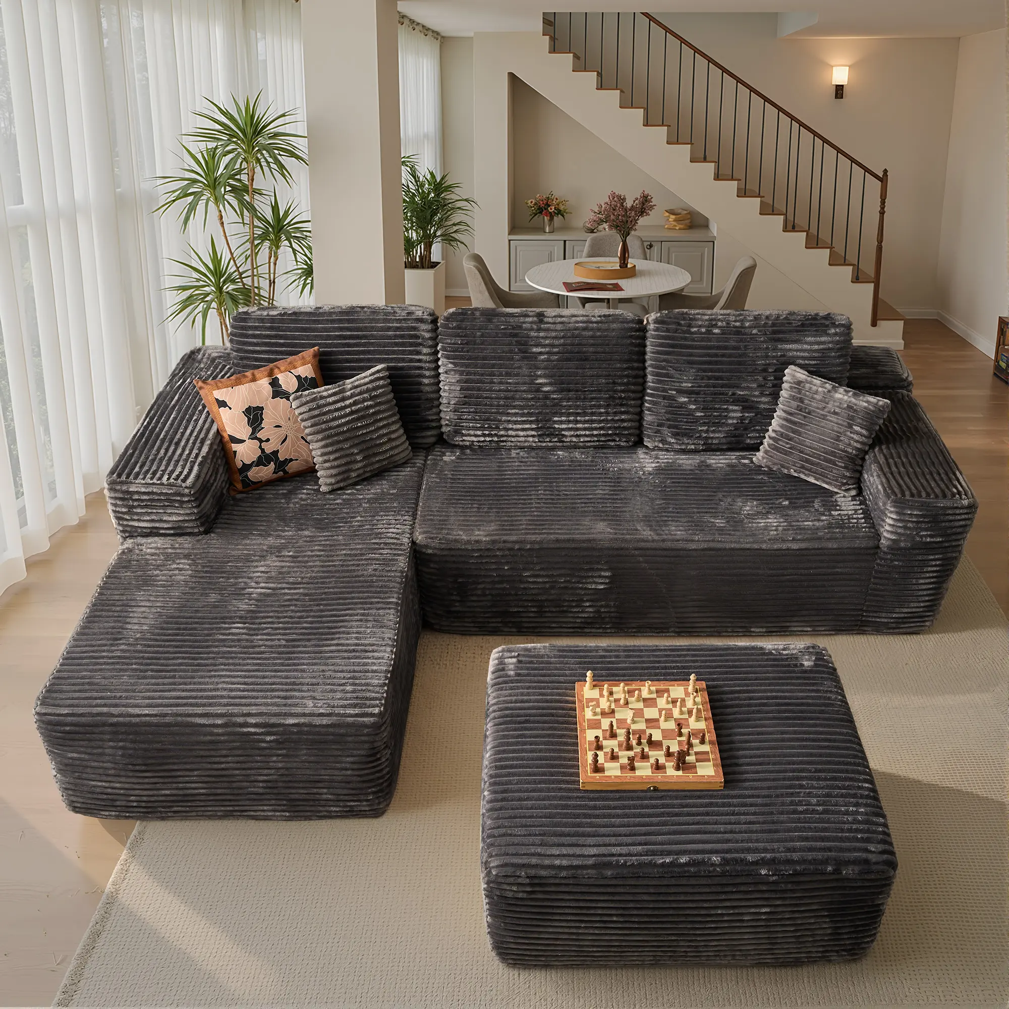 Oversize Boneless Cloud Sectional Couch with L-Shape Chaise With Removable Ottomans,Modern Modular Sofa with Deep Seat, Upholstered Couches for Living Room Bedroom,No Assembly Required,Free Combination