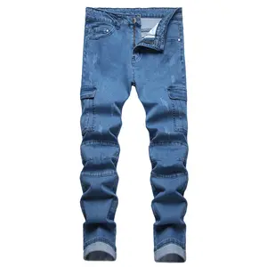 JUNBAOSS Men's High-Stretch Slim Fit Natural Cotton Fabric Jeans - Distressed Straight Leg, Comfort Flex Waist, Plain Pockets, Zipper Closure, Hipster Street Style Clothes (Personalized Option Available)