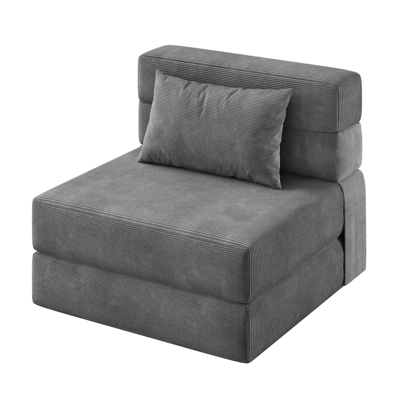 72 in Sturdy Armless Convertible Sofa Bed Sleeper Chair - Single Size Folding Collapsing Futon Couch with Pillow, Foldable Mattress, Modern Linen Fabric, Ergonomic Adjustable Backrest for Small Space Living Room, Home Office