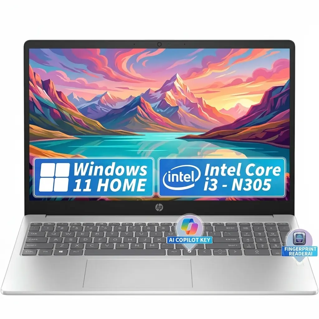 HP 15.6" FHD IPS Micro-Edge Anti-Glare Laptop, Intel i3-N305, 8GB RAM, 256GB SSD, Wi-Fi, USB 3.0, SD Card Slot, Cordless Capable, Batteries Included, FR ID, Silver, Fingerprint Reader, Win 11 Home, for Students & Business, Solid State Drive Laptops, I3 N3