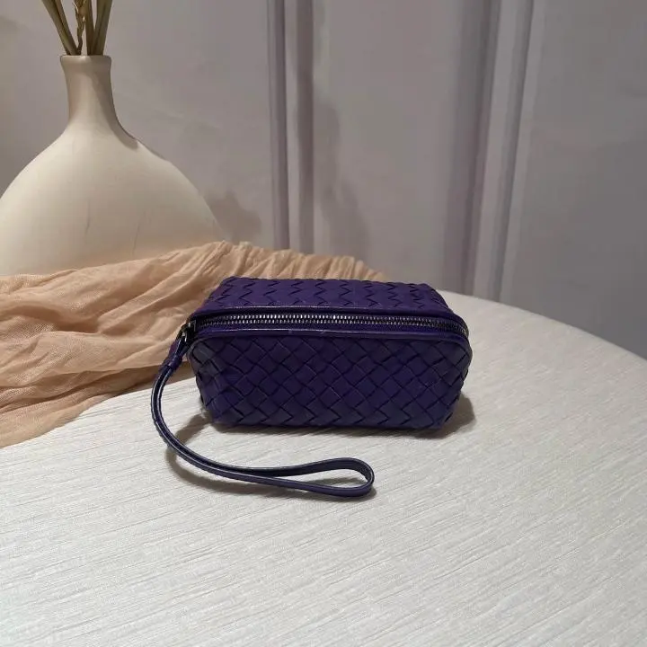 Pre-owned Bottega Veneta Small Intrecciato Wristlet Cosmetic Pouch in Purple ZX169