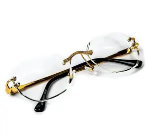 Vintage Men's Hip Hop Oval Clear Lens Retro Rimless Gold Frame Fashion Glasses