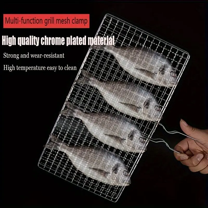 1pc Foldable Stainless Steel BBQ Grill Basket Fish Roaster, Portable Vegetable Basket Fish Holder With Removable Handle, Grilling Outdoor Cooking, BBQ Grill Basket For Fish Vegetables Steak Chops, Outdoor Cooking Equipment