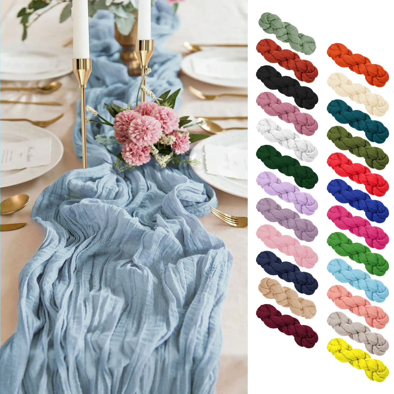 Elegant Cheesecloth Table Runner 10ft 21x120" for Wedding Party Bridal Shower Thanksgiving Christmas Decoration Rustic Romantic Long Tablecloth Vintage Farmhouse Tablecloth,#Back-to-school #Halloween