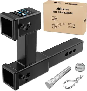 Nilight Forged Steel Dual Hitch Extension with Bolt Nut Kit, Anti-Rattle Clip, 2-In Universal Receiver Fit, 10-In Max Adjustable Length, 7.5-In Riser or 4-In Drop, 4000lbs Max GTW, Ideal for Towing, Boating Accessories