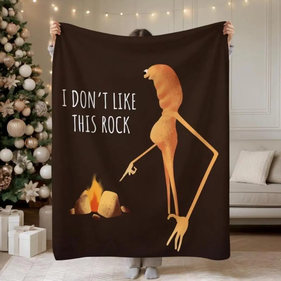 Marcus The Worm VR Chat Meme Funny Flannel Blanket, I Don't Like This Rock Sherpa Throw, Cozy Blanket for Meme Lovers, Gaming Gift Idea for Friends,Thin Blanket Dream Workshop