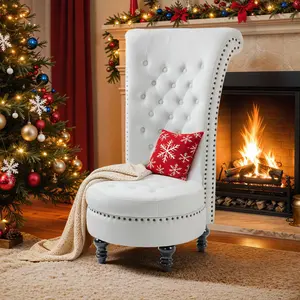 Velvet Upholstered Accent Chair with Storage, White High Back Chair with Nailhead Trim, Button Tufting & Wooden Legs