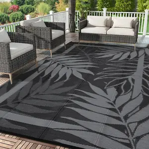 Outdoor Rug for Patio Clearance, Waterproof Carpet for Hallway & Poolside - All-Weather Heavy Duty Mat for High Traffic Walkway, Deck, Porch, Commercial Entryway,Black+Grey