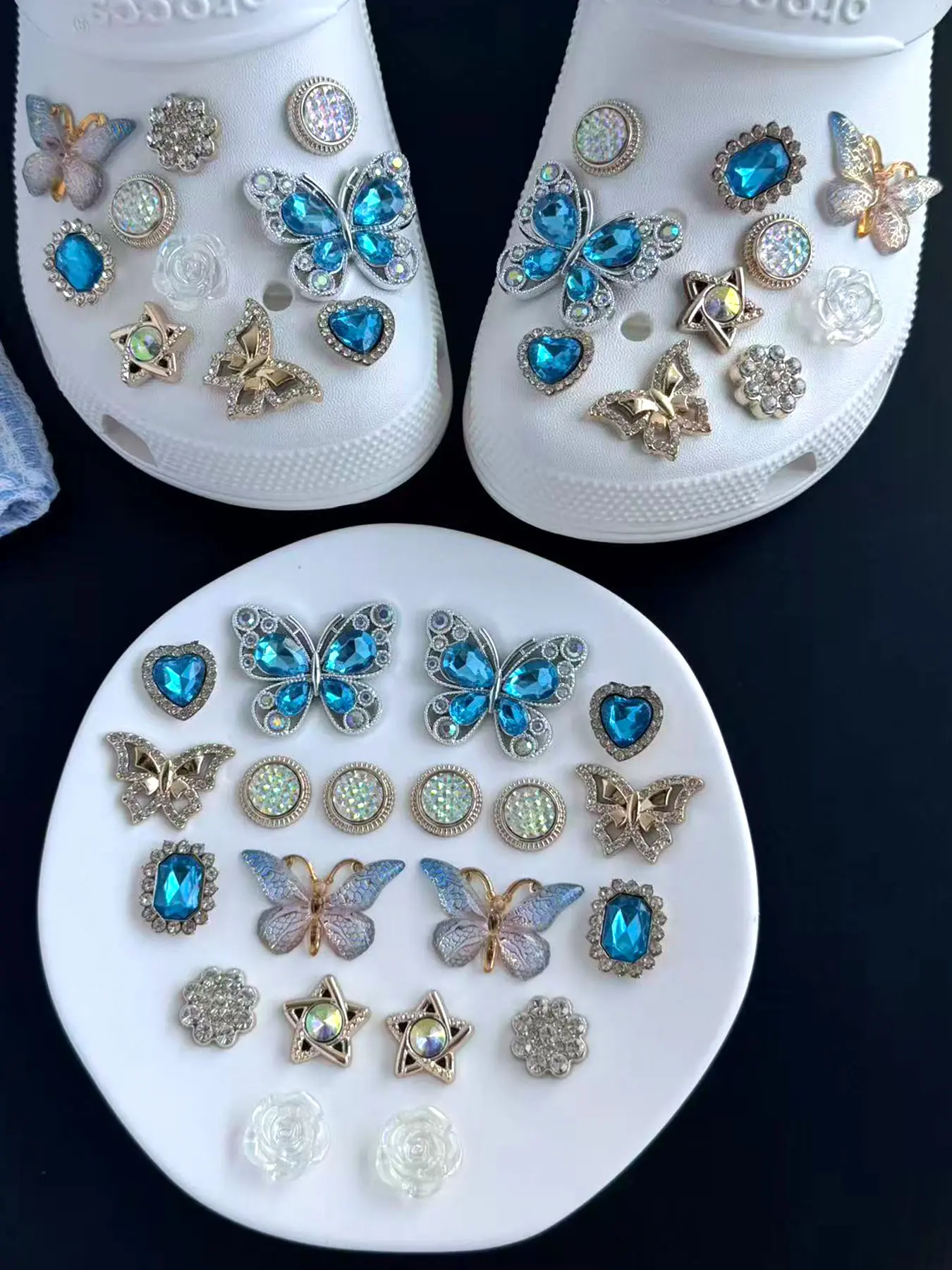 20pcs Butterfly Gem Rose Shoe Charms, Fits Hole Shoes Sandals Garden Shoes Beach Shoes, DIY Detachable Decor Accessories, Shoe Adornments, Shoe Decoration Charms, Shoe Embellishments, Shoe Charm Set