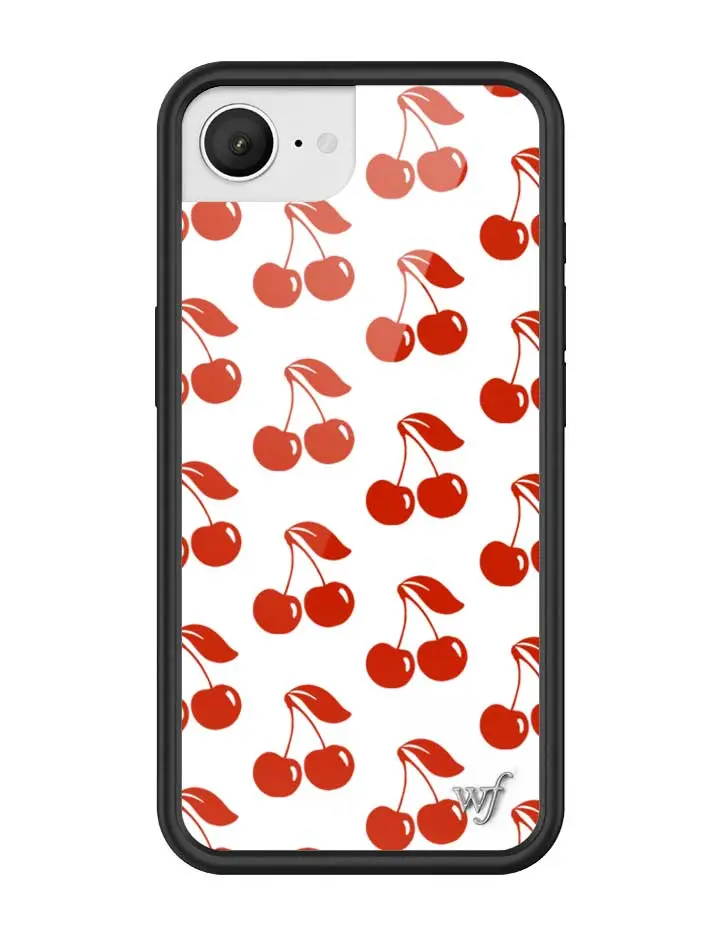 American Cherries | Limited Edition iPhone Case | Raised Protective Black Bumper | Women Owned Small Business | Two Vibrant Red Cherries White Background | Safety Casing Protective | Gift for Her | Cute Aesthetic